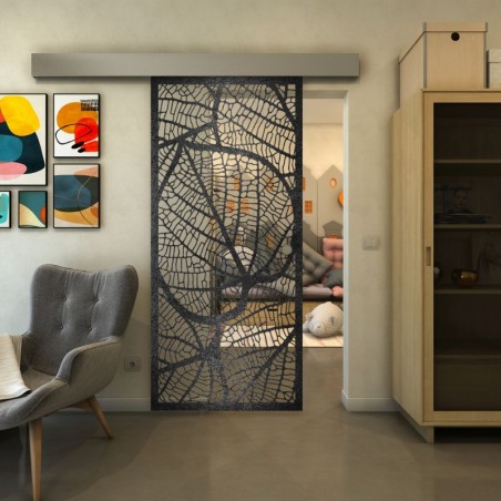 Glasschiebetür ECO-LINE - Fineprint Model 107 Schwarz auf Klarglas