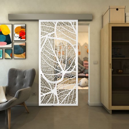 Glasschiebetür ECO-LINE - Fineprint Model 107 Weiss auf Klarglas