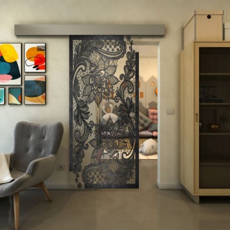 Glasschiebetür ECO-LINE - Fineprint Model 108 Schwarz auf Klarglas