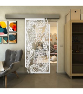 Glasschiebetür ECO-LINE - Fineprint Model 108 Weiss auf Klarglas