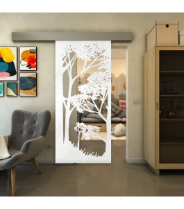 Glasschiebetür ECO-LINE - Fineprint Model 110 Weiss auf Klarglas