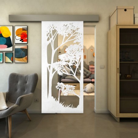 Glasschiebetür ECO-LINE - Fineprint Model 110 Weiss auf Klarglas