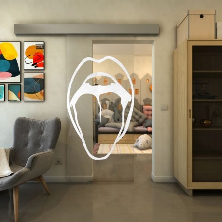 Glasschiebetür ECO-LINE - Fineprint Model 111 Weiss auf Klarglas