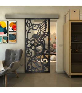 Glasschiebetür ECO-LINE - Fineprint Model 112 Schwarz auf Klarglas