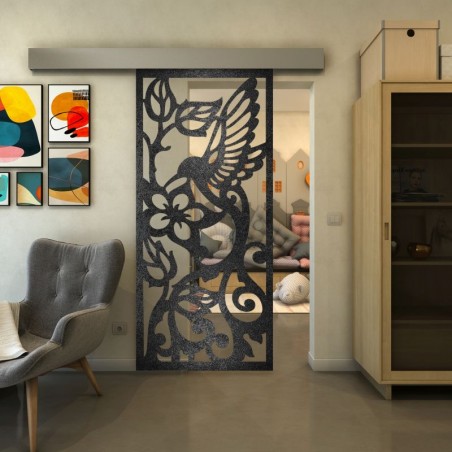 Glasschiebetür ECO-LINE - Fineprint Model 112 Schwarz auf Klarglas