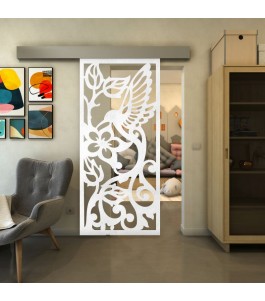 Glasschiebetür ECO-LINE - Fineprint Model 112 Weiss auf Klarglas