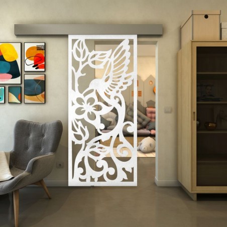 Glasschiebetür ECO-LINE - Fineprint Model 112 Weiss auf Klarglas