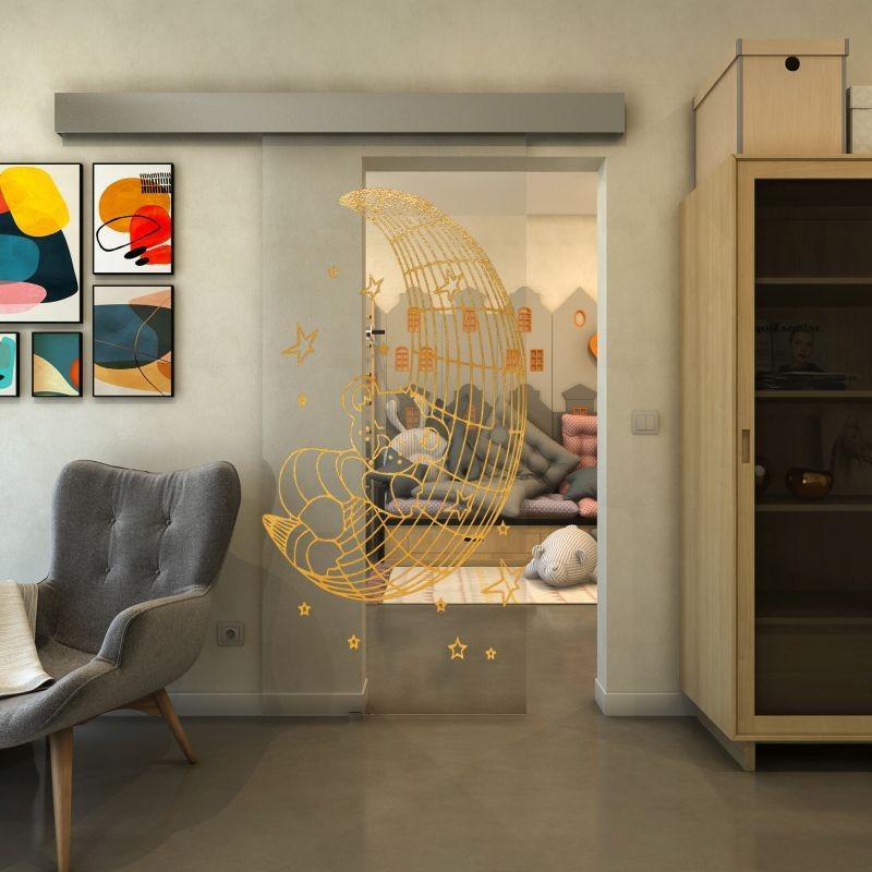 Glasschiebetür ECO-LINE - Fineprint Modell 113 Gold auf Klarglas