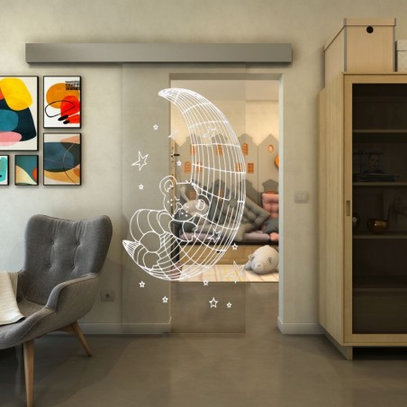 Glasschiebetür ECO-LINE - Fineprint Model 113 Weiss auf Klarglas