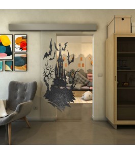 Glasschiebetür ECO-LINE - Fineprint Model 114 Schwarz auf Klarglas