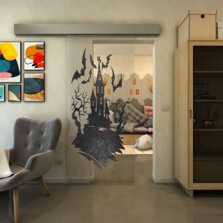 Glasschiebetür ECO-LINE - Fineprint Model 114 Schwarz auf Klarglas