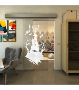 Glasschiebetür ECO-LINE - Fineprint Model 114 Weiss auf Klarglas