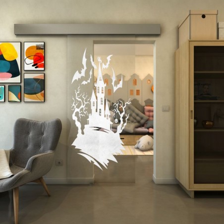 Glasschiebetür ECO-LINE - Fineprint Model 114 Weiss auf Klarglas