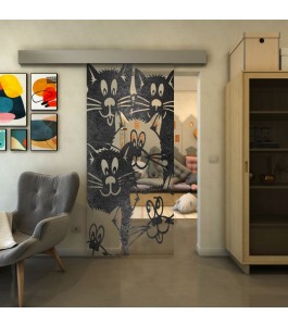 Glasschiebetür ECO-LINE - Fineprint Model 115 Schwarz auf Klarglas