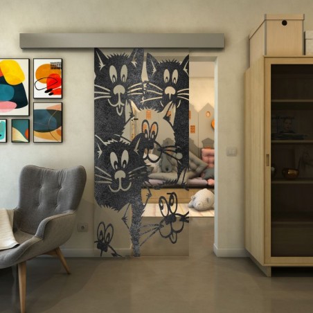 Glasschiebetür ECO-LINE - Fineprint Model 115 Schwarz auf Klarglas