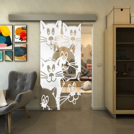 Glasschiebetür ECO-LINE - Fineprint Model 115 Weiss auf Klarglas