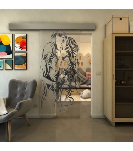Glasschiebetür ECO-LINE - Fineprint Model 116 Schwarz auf Klarglas