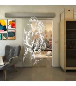 Glasschiebetür ECO-LINE - Fineprint Model 116 Weiss auf Klarglas