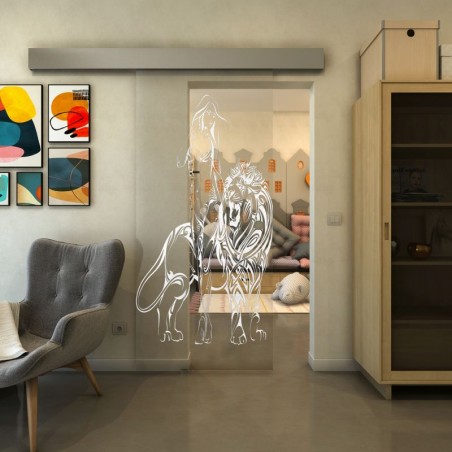 Glasschiebetür ECO-LINE - Fineprint Model 117 Weiss auf Klarglas