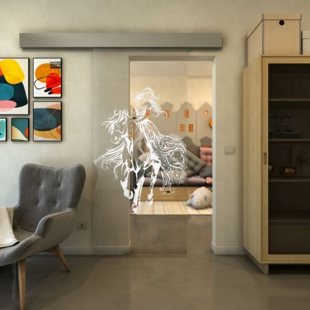 Glasschiebetür ECO-LINE - Fineprint Model 118 Weiss auf Klarglas
