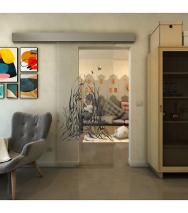 Glasschiebetür ECO-LINE - Fineprint Model 119 Schwarz auf Klarglas