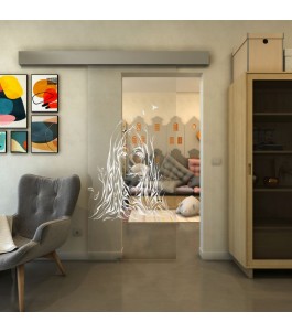 Glasschiebetür ECO-LINE - Fineprint Model 119 Weiss auf Klarglas