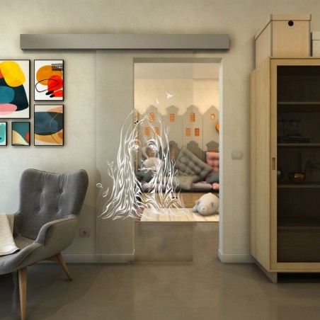 Glasschiebetür ECO-LINE - Fineprint Model 119 Weiss auf Klarglas