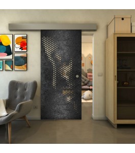 Glasschiebetür ECO-LINE - Fineprint Model 120 Schwarz auf Klarglas