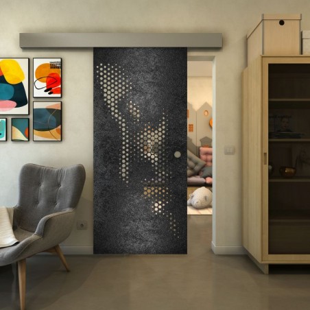 Glasschiebetür ECO-LINE - Fineprint Model 120 Schwarz auf Klarglas