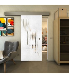 Glasschiebetür ECO-LINE - Fineprint Model 120 Weiss auf Klarglas