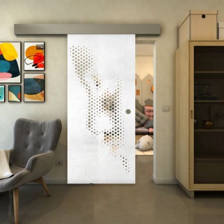 Glasschiebetür ECO-LINE - Fineprint Model 120 Weiss auf Klarglas