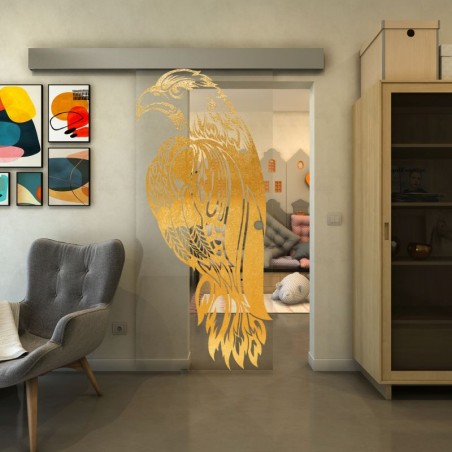 Glasschiebetür ECO-LINE - Fineprint Model 122 Gold auf Klarglas