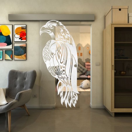 Glasschiebetür ECO-LINE - Fineprint Model 122 Weiss auf Klarglas