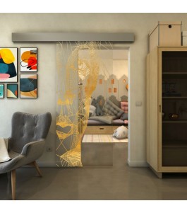 Glasschiebetür ECO-LINE - Fineprint Model 123 Gold auf Klarglas