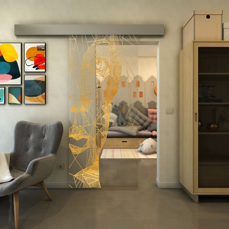 Glasschiebetür ECO-LINE - Fineprint Modell 123 Gold auf Klarglas