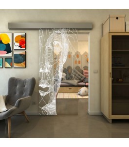 Glasschiebetür ECO-LINE - Fineprint Model 123 Weiss auf Klarglas