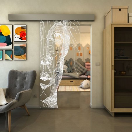 Glasschiebetür ECO-LINE - Fineprint Model 123 Weiss auf Klarglas