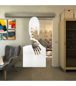 Glasschiebetür ECO-LINE - Fineprint Model 124 Weiss auf Klarglas