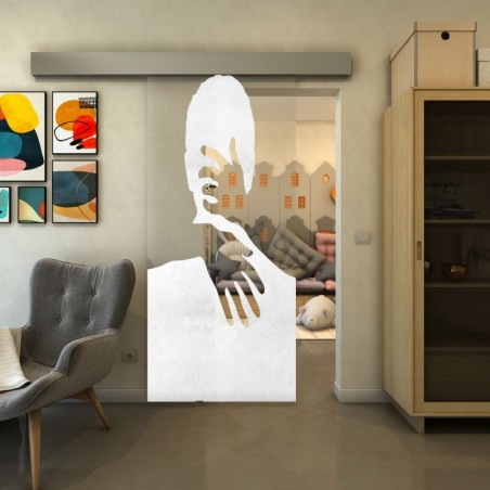 Glasschiebetür ECO-LINE - Fineprint Model 124 Weiss auf Klarglas