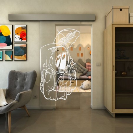 Glasschiebetür ECO-LINE - Fineprint Model 126 Weiss auf Klarglas