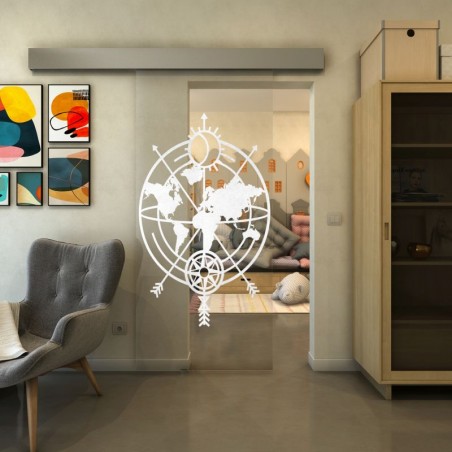 Glasschiebetür ECO-LINE - Fineprint Model 127 Weiss auf Klarglas