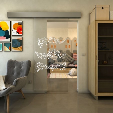 Glasschiebetür ECO-LINE - Fineprint Model 128 Weiss auf Klarglas