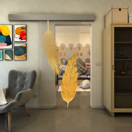 Glasschiebetür ECO-LINE - Fineprint Model 129 Gold auf Klarglas