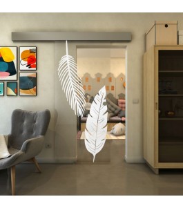 Glasschiebetür ECO-LINE - Fineprint Model 129 Weiss auf Klarglas