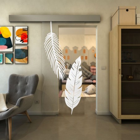 Glasschiebetür ECO-LINE - Fineprint Model 129 Weiss auf Klarglas