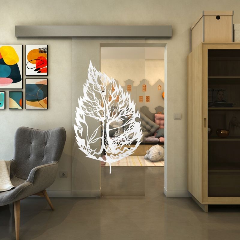 Glasschiebetür ECO-LINE - Fineprint Modell 130 Weiss auf Klarglas