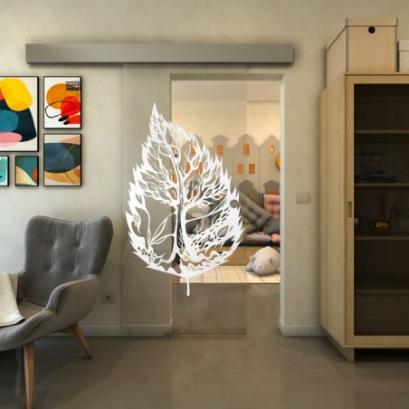 Glasschiebetür ECO-LINE - Fineprint Model 130 Weiss auf Klarglas