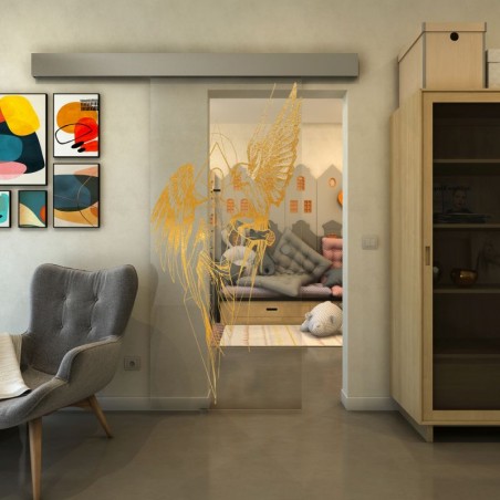Glasschiebetür ECO-LINE - Fineprint Model 131 Gold auf Klarglas