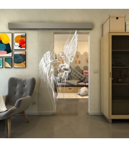 Glasschiebetür ECO-LINE - Fineprint Model 131 Weiss auf Klarglas