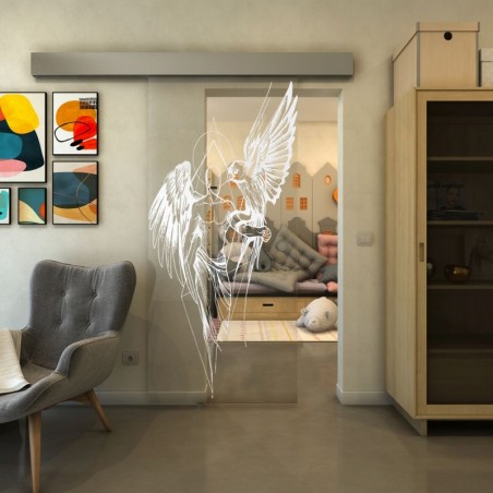 Glasschiebetür ECO-LINE - Fineprint Model 131 Weiss auf Klarglas